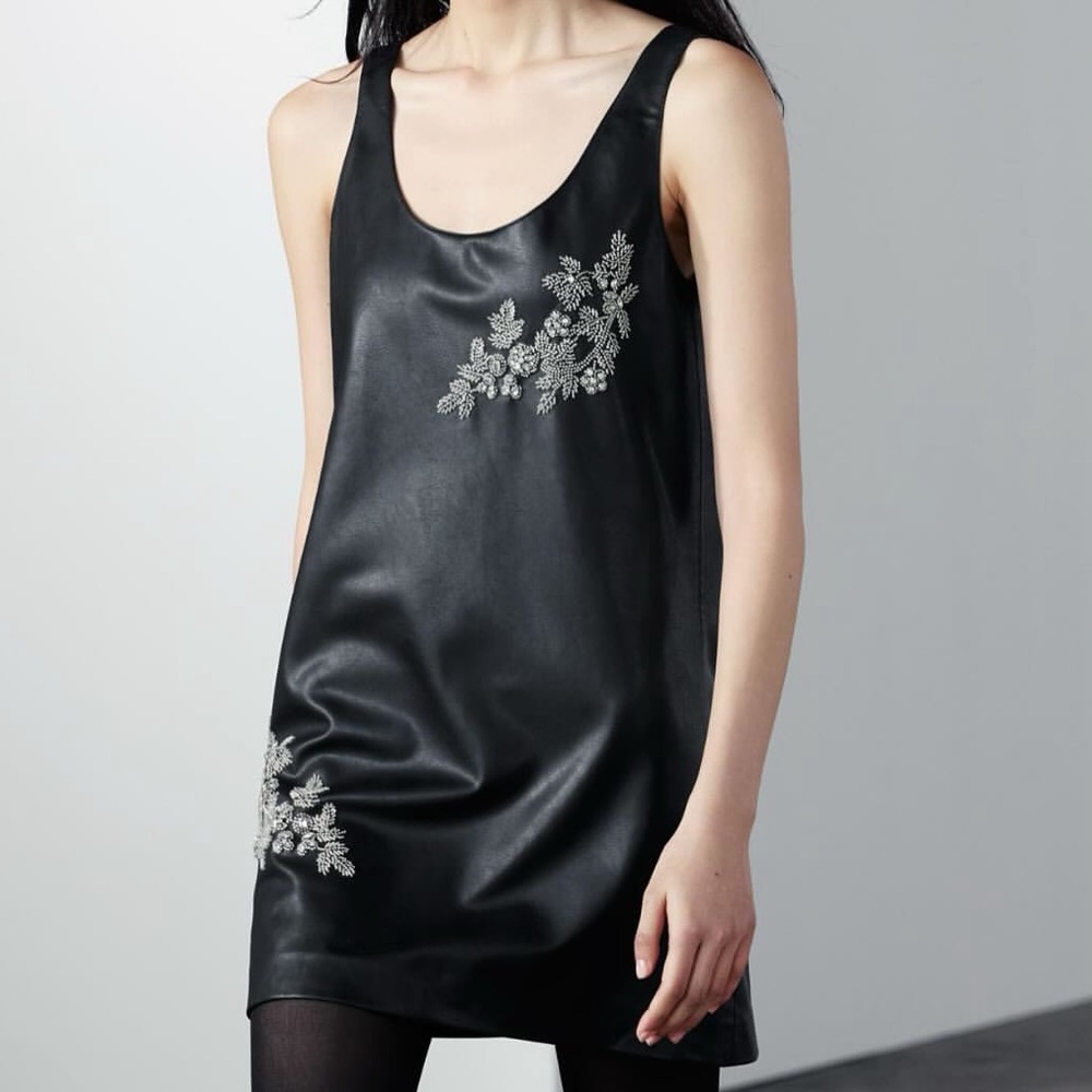ZARA FAUX LEATHER BEADED DRESS ZW COLLECTION